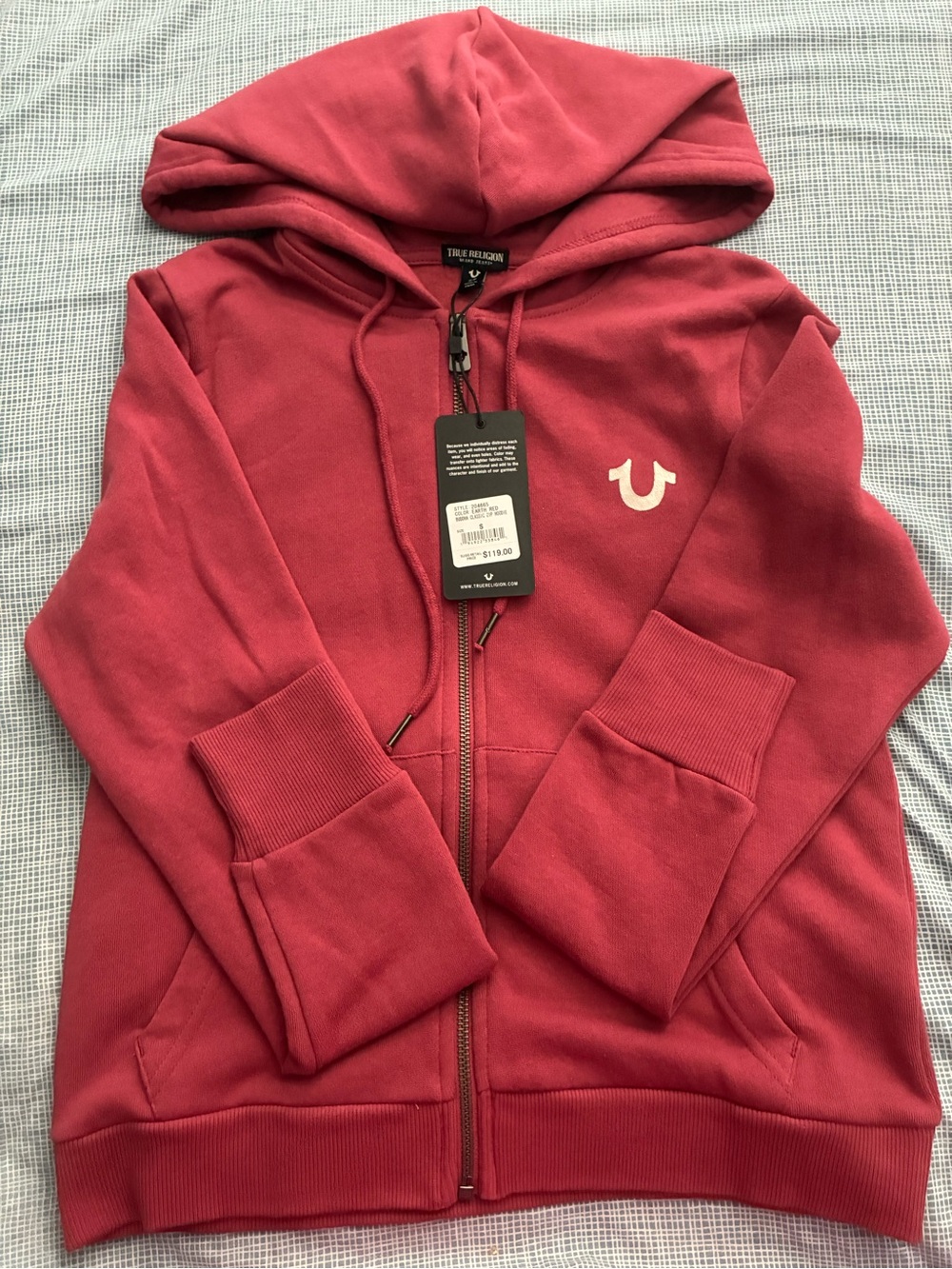 True Religion Rose-Red Zip Hoodie with Horseshoe Logo